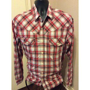 Ed Hardy Christian Audigier Men's Long Sleeve Button Plaid Shirt sz Large L Red